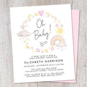Budget Boho Rainbow Baby Girl Sprinkle Invitation