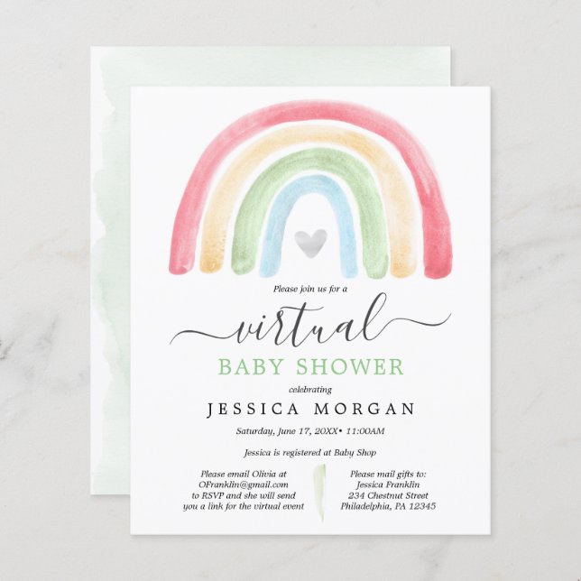 Budget Boho Rainbow Virtual Baby Shower Invitation (Front/Back)
