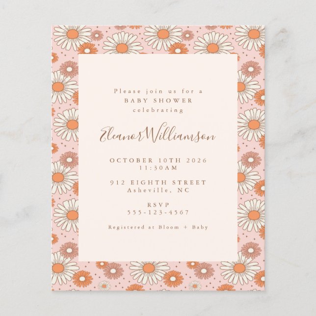 Budget Boho Retro Pink Floral Baby Shower (Front)