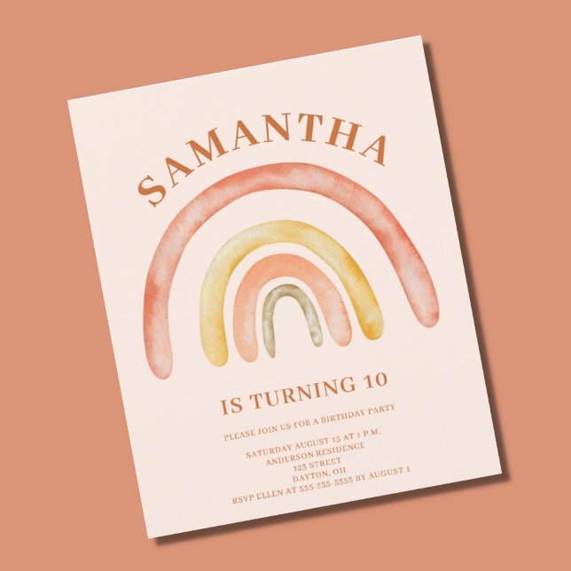 Budget Boho Retro Rainbow 10th Birthday Invitation (Creator Uploaded)