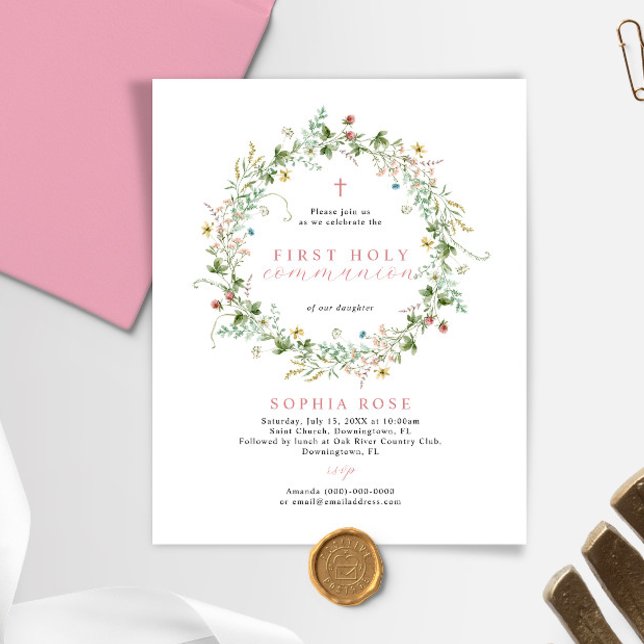 Budget Boho Rustic First Holy Communion Invitation (Creator Uploaded)