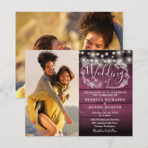 Budget Boho Rustic Lights 2 Photo Wedding Invite
