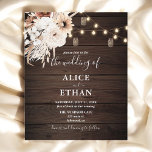 Budget Boho Rustic Neutral Flowers Wedding Flyer<br><div class="desc">Boho rustic wedding invitation features string lights,  neutral flowers and pampa grass on a wood background.</div>