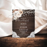 Budget Boho Rustic Neutral Flowers Wedding Flyer<br><div class="desc">Boho rustic wedding invitation features string lights,  neutral flowers and pampa grass on a wood background.</div>