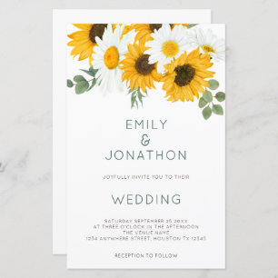Budget Boho Rustic Sunflowers Wedding Invitation