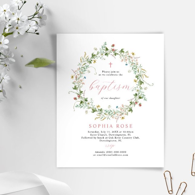 Budget Boho Rustic Wildflowers Baptism Invitation (Creator Uploaded)
