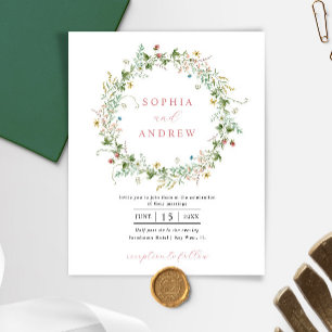 Budget Boho Rustic Wildflowers Wedding Invitation