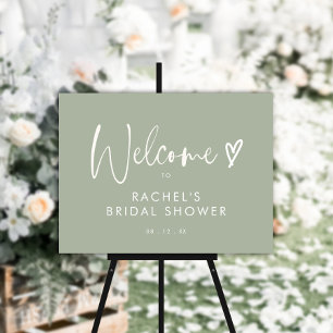 BUDGET Boho Sage Green Heart Script Bridal Shower Poster