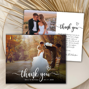 Budget Boho Script Heart 2 Photo Wedding Thank You