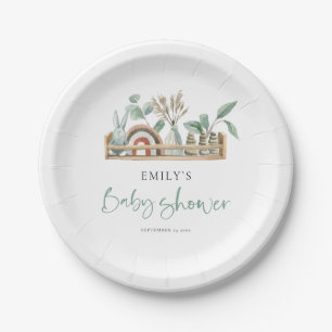 Budget Boho Shelf Toys Sage Baby Shower Paper Plate
