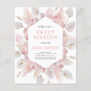 Budget Boho Sweet Sixteen Modern Blush Invitation Flyer