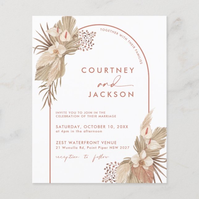 BUDGET Boho Terracotta Arch Pampas Grass Wedding Flyer (Front)