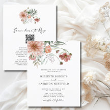 Budget Boho Terracotta Floral Wedding Invitation