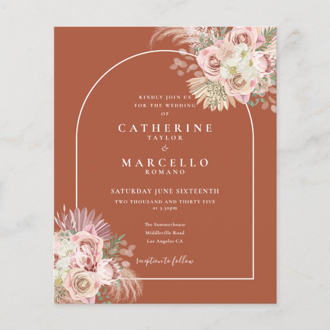 Budget Boho Terracotta Pampas Grass Wedding  (Front)