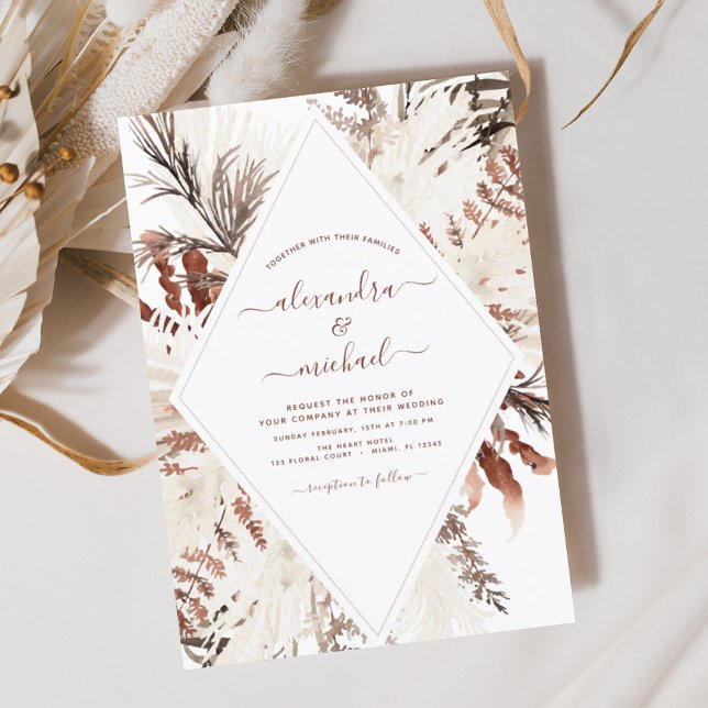 Budget Boho Terracotta Pampas Grass Wedding  Flyer (Creator Uploaded)