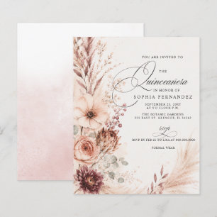 Budget Boho Terracotta Pampas Quinceanera Invite