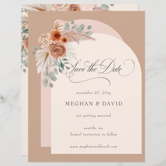 Budget Boho Terracotta Pampas Save the Date (Front/Back)