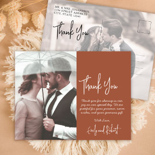 Budget Boho Terracotta Photo Wedding Thank You  Postcard