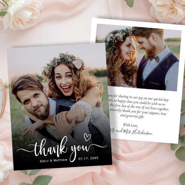 Budget Boho Typography 2 Photo Wedding Thank You (Creator Uploaded)