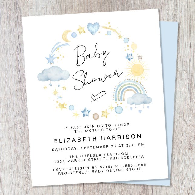Budget Boho Watercolor Baby Boy Shower Invitation (Creator Uploaded)