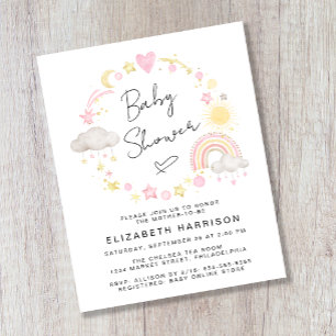 Budget Boho Watercolor Baby Girl Shower Invitation