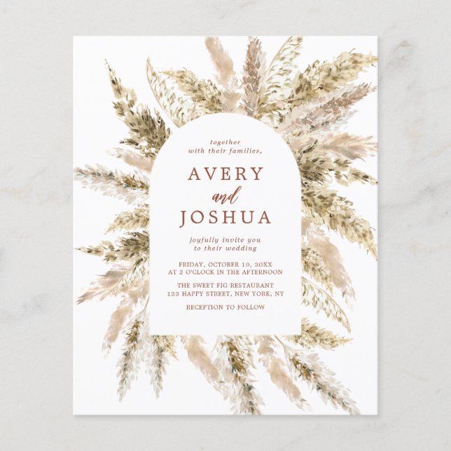 Budget Boho Watercolor Pampas Grass Wedding (Front)