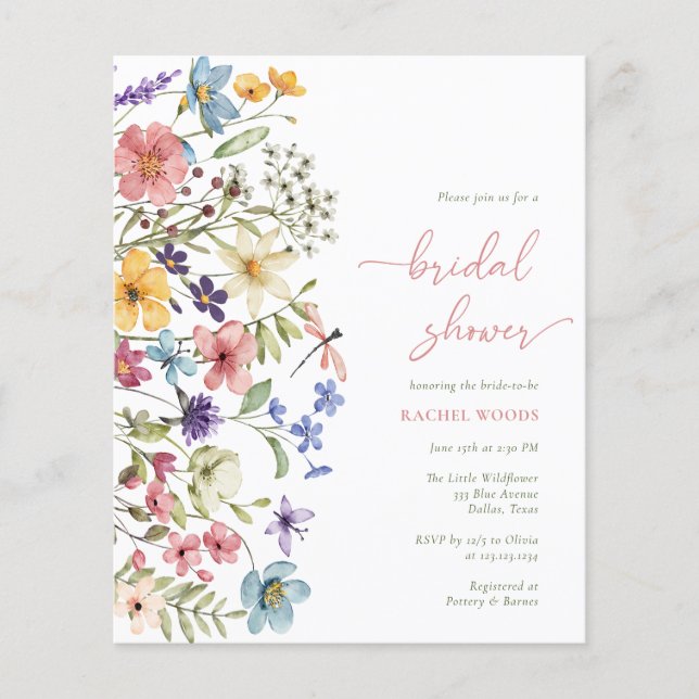 Budget Boho Wildflower Bridal Shower Invitation (Front)