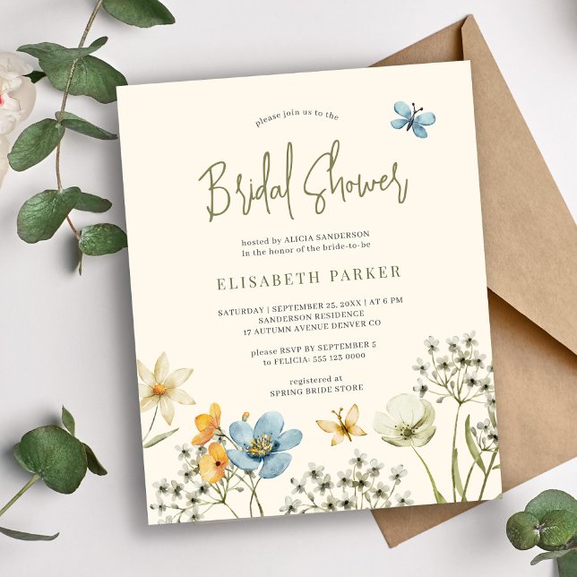 Budget boho wildflower bridal shower invitation (Creator Uploaded)