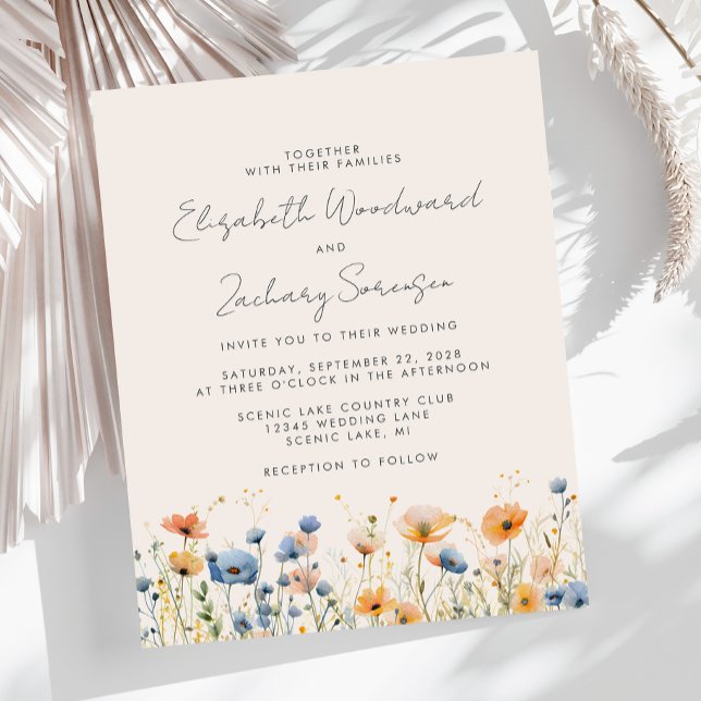 Budget Boho Wildflower Orange Blue Wedding Invite (Creator Uploaded)