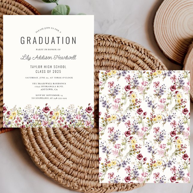 Budget Boho Wildflower Pattern Grad Party Invite (Creator Uploaded)