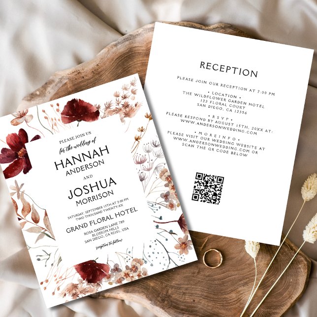 Budget Boho Wildflower QR Code Wedding Invitation Flyer (Creator Uploaded)