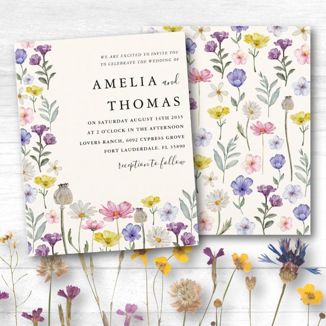 Budget Boho Wildflower Wedding Invitation  (Creator Uploaded)