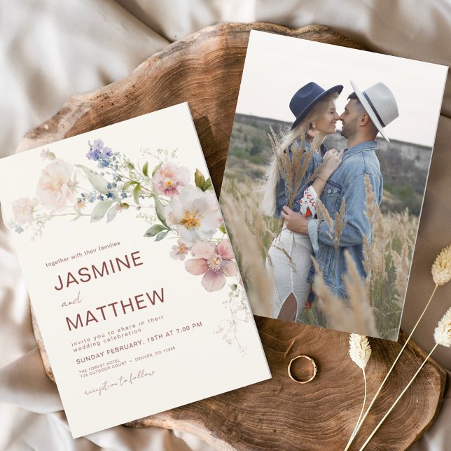 Budget Boho Wildflower Wedding Photo Invitation (Creator Uploaded)