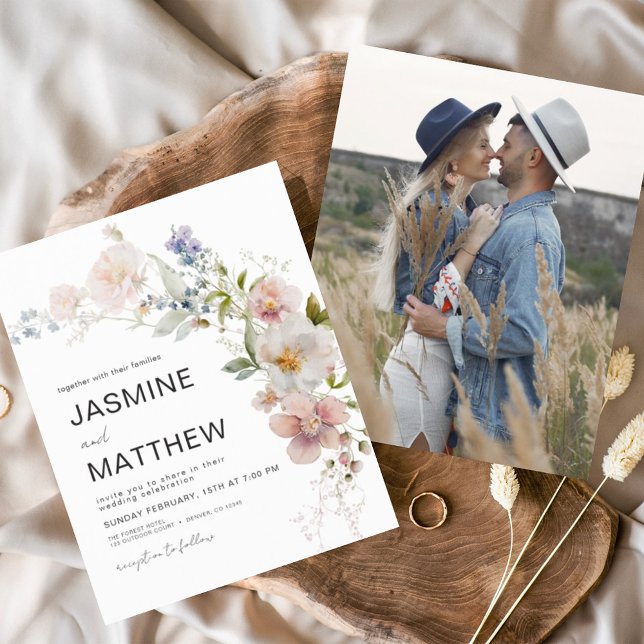 Budget Boho Wildflower Wedding Photo Invitation Flyer (Creator Uploaded)