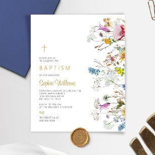 Budget Boho Wildflowers Baptism Invitation