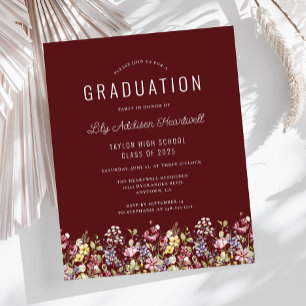 Budget Boho Wildflowers Burgundy Graduation Party