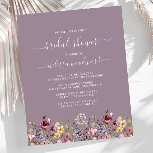 Budget Boho Wildflowers Mauve Bridal Shower Invite