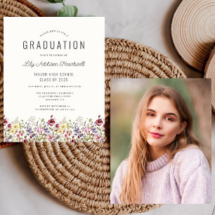 Budget Boho Wildflowers Photo Grad Party Invite