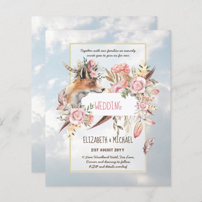 BUDGET Boho Woodland FOX Floral Wedding Modern (Front/Back)