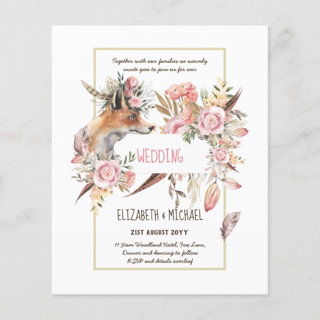 BUDGET Boho Woodland FOX Floral Wedding Modern Flyer (Front)