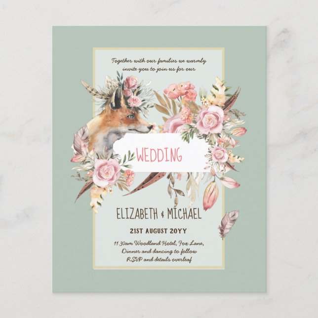BUDGET Boho Woodland FOX Floral Wedding Modern Flyer (Front)