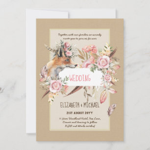 BUDGET Boho Woodland FOX Floral Wedding Modern Invitation
