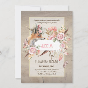 BUDGET Boho Woodland FOX Floral Wedding Modern Invitation