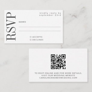 Budget Bold Black White RSVP QR Code Website  Card