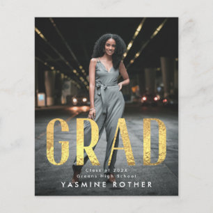 Budget Bold Gold Foil GRAD Photo Announcement