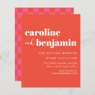 Budget Bold Orange Chequerboard Wedding Invite