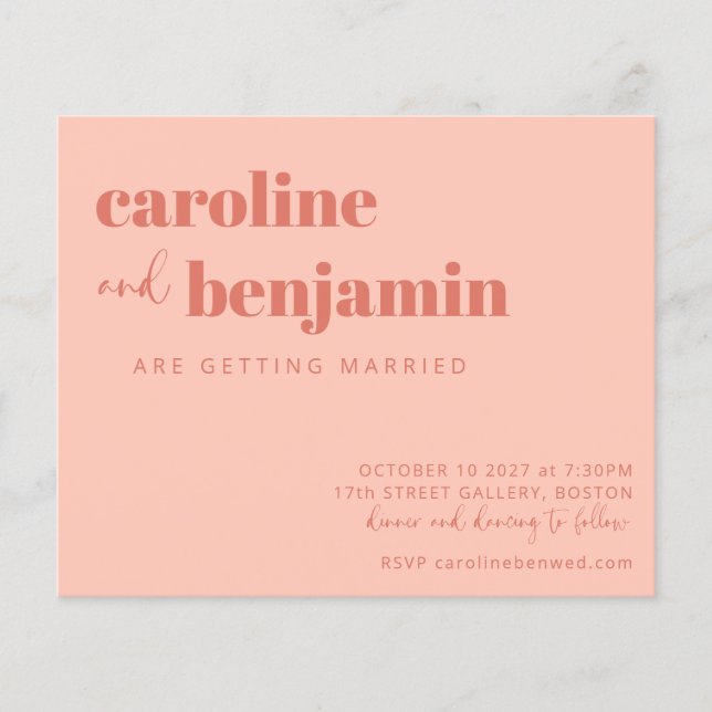 Budget Bold Peach Rust Chic Modern Wedding Invite (Front)