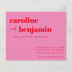 Budget Bold Pink Red Modern Wedding Invitation