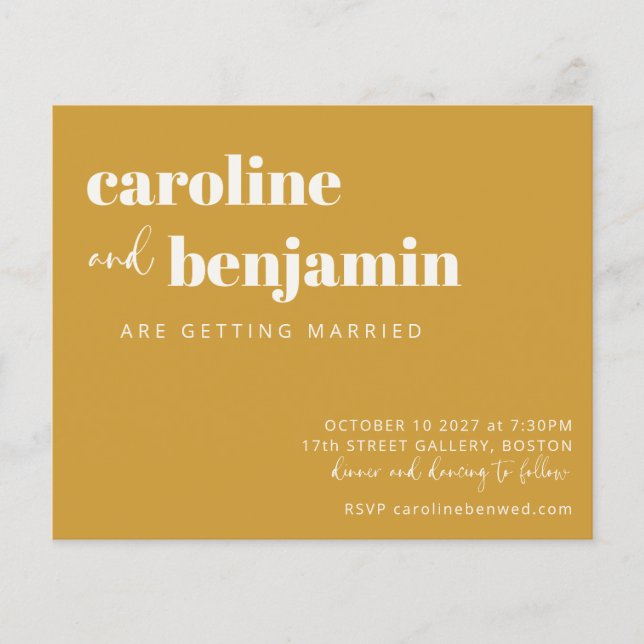Budget Bold Yellow Chic Modern Wedding Invite (Front)
