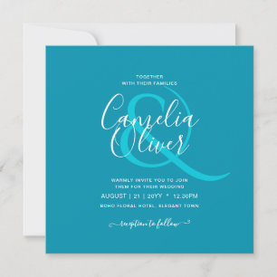 BUDGET Bondi Blue Monochrome Wedding  Invitation